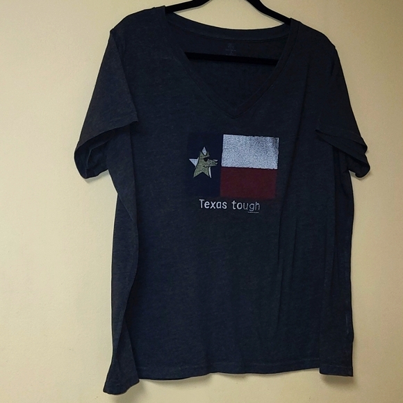 "Texas Tough" Teddy the Dog V-neck Tee, Womens Plus Size 1, Charcoal Grey - Picture 2 of 7